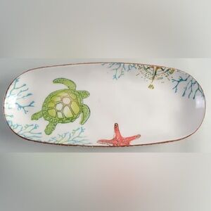 Papart Sea Life Nautical Sea Turtle Coastal Oval Serving Platter Tray